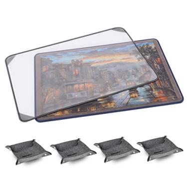 Imagem de Kidoodler Quadro de quebra-cabeça com capa e bandejas de classificação | Tapete de quebra-cabeça portátil de 33 x 22 para 1000 peças com 4 bandejas de classificação dobráveis | compensado reforçado de