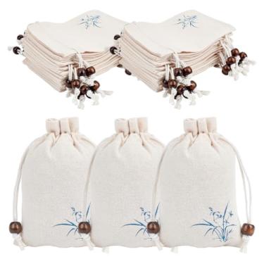 Imagem de PH PandaHall 24 bolsas de linho com cordão, 10 x 12,7 cm, sacos de sachê estampados com flores, pequenos sacos de presente de tecido, bolsas de joias vazias para presentes de casamento, aniversário
