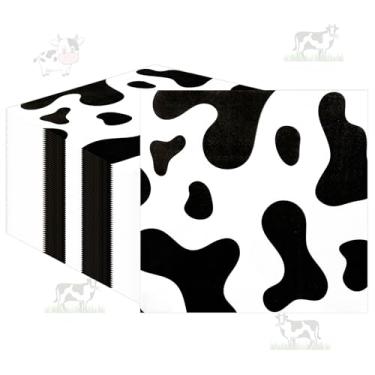Imagem de 50 guardanapos com estampa de vaca - 2 camadas de guardanapos de vaca de animais de fazenda para chá de bebê com tema de vaca descartável em preto e branco para festa de aniversário infantil com tema