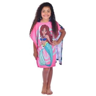 Imagem de Toalha Poncho Infantil com Capuz Sereia Marinho Everly-Feminino
