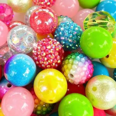 Imagem de MKLKSDH 50 peças de contas de chiclete de 20 mm para canetas, contas redondas grossas coloridas para chaveiro, pérolas grandes, strass, contas focais de acrílico para artesanato, joias, pulseiras