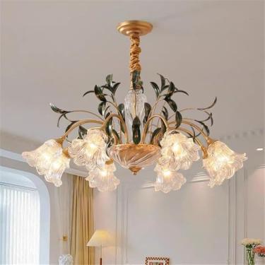 Imagem de Lustre Americano Pastoral com Criatividade Francesa e Flores para Sala de Estar, Sala de Jantar, Quarto, Escritório, Casa de Campo ou Escada - Luminária Pendente LED (B 8 Lâmpadas)