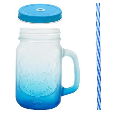 Imagem de eispap 1 pç Copo de vidro de vidro 473 ml Canecas coloridas com logotipo de bebida em relevo em gelo, caneca de vidro com alça. Para vitaminas, coquetéis, bebidas. Lavar à mão (1, fosco bule)