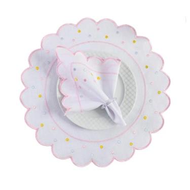 Imagem de Kit 12 Pçs 6 Lugares Mesa Posta Sousplat Jogo Americano Poá Bordado Co