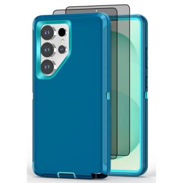Imagem de Qizaixi Capa projetada para Samsung Galaxy S24 Ultra [com protetor de tela de privacidade] Capa de telefone resistente à prova de choque de 3 camadas, turquesa