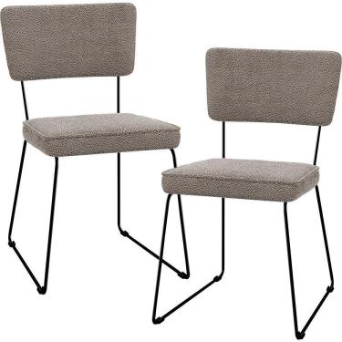 Imagem de Kit 02 Cadeiras Estofada Base De Aço Allana L02 Bouclê Bege