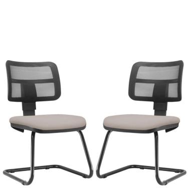 Imagem de Kit 02 Cadeiras De Escritório Fixa Zip L02 Linho Bege