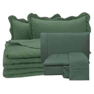 Imagem de Coordenado Cobre Leito King E Lençol Diplomata 7 Peças - Verde - 100% Poliéster