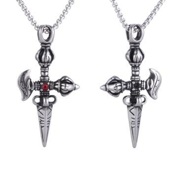 Imagem de Colar masculino e feminino gótico punk hip-hop rock, remoção de cruz, demônio, ponta de lança, flecha, aço inoxidável 316L, corrente de pérola quadrada de aço inoxidável prata, joia vintage de amuleto