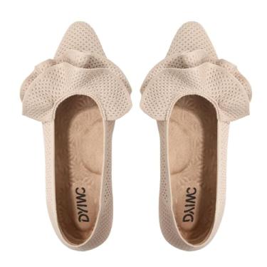 Imagem de DYIWC Sapatilhas femininas modernas, confortáveis, de malha, bico fino, lavável, babados, sapatilhas de balé com palmilha macia e suporte de arco, Bege, 37