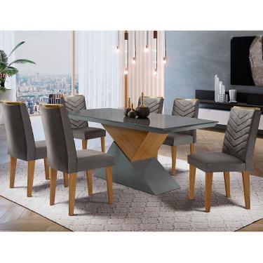 Imagem de Mesa Aster 180 Tampo em MDF e Vidro com 6 Cadeiras Liz Moderna