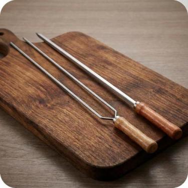 Imagem de Kit Espeto Churrasco Duplo Inox 65cm e Espeto Simples 1 Lamina 65cm Mo