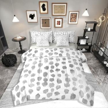 Imagem de Erosebridal Conjunto de edredom King de bolinhas cinza com 7 peças, geométrico, geométrico, boêmio, traçado, para crianças e adultos, conjunto de cama com design moderno