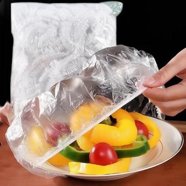 Imagem de 100 peças de capas de sacos frescos descartáveis extensíveis capas de tigela sacos de vedação universal para armazenamento de alimentos à prova de pão e piqueniques ao ar livre, envoltório de plástico