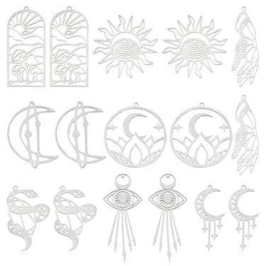 Imagem de SUNNYCLUE 1 caixa, 16 peças, pingentes de sol estilo tarô, grande, aço inoxidável, fase da lua, estrela, berloques de cogumelo, cobra, cogumelo, olho, oco, plano, redondo, berloques para fazer joias