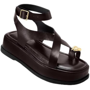 Imagem de Sandália Feminina Lumiss Flatform Confortável Enfeite Metalizado marrom34