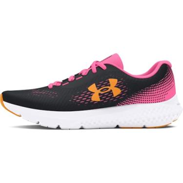 Imagem de Under Armour Tênis de corrida feminino Grade School Charged Rogue 4, (001) Preto/Rosa Fluo/Laranja Nova, 20