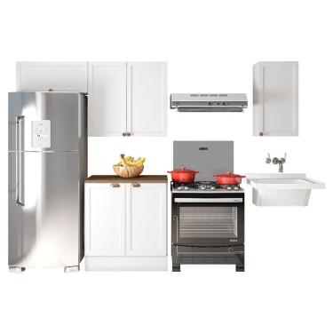 Imagem de Cozinha Modulada Unna 4 Peças Branco Com Aéreo 80cm - Poliman Móveis Branco