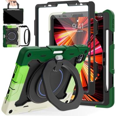 Imagem de ROISKIN Capa para iPad Air 11 polegadas M3/M2, iPad Pro 11 polegadas 4ª/3ª/2ª/1ª geração, iPad Air 5ª/4ª 10,7 polegadas, resistente à prova de choque com alça de ombro 360 suporte para caneta