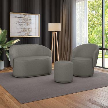 Imagem de Sofá Namoradeira Com Poltrona E Puff Orgânico Sala Malu Linho M11 - D'rossi Cor Grafite