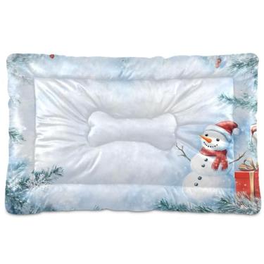 Imagem de SEHANY Cama de Natal com flocos de neve, boneco de neve, para cães, gatos, com fundo antiderrapante, para canil, colchão macio, lavável, para cães pequenos, médios e grandes, gatos, 61 x 45 cm