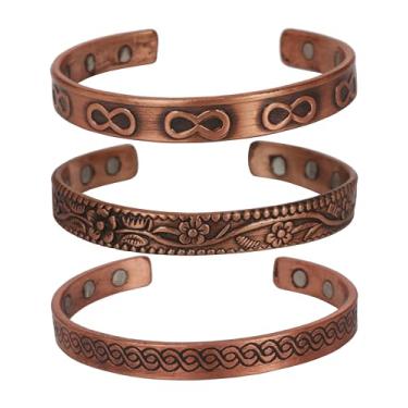 Imagem de Touchstone Pulseiras de cobre | presente para homens e mulheres |joias reais ajustáveis 100% sólidas puras | conjunto de pulseiras feitas à mão | pulseiras tibetanas trançadas de corda. Conjunto de 3