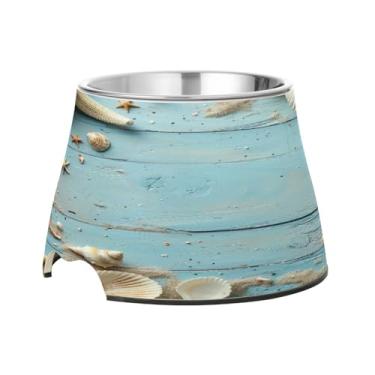 Imagem de Blueangle Tigelas elevadas para cães com aço inoxidável - Prato antiderrapante de 2,3 xícaras para animais de estimação de alta capacidade para saúde da coluna vertebral e design de madeira azul (15)