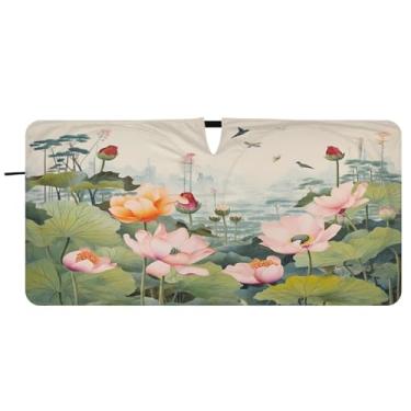 Imagem de Blueangle Guarda-sol para para-brisas florais beija-flores chineses - 149,9 cm x 76,2 cm dobrável para janela dianteira do carro blocos de para-sol raios UV viseira de sol (281)