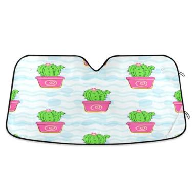 Imagem de SEHANY Pára-brisa de carro cacto planta verde para-sol dobrável janela frontal protetor de viseira solar para carro, SUV, caminhão - Mantenha o veículo fresco, 133 x 23,5 polegadas
