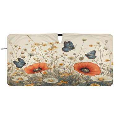 Imagem de Blueangle Guarda-sol vintage flores silvestres para-brisa - 149.9 cm x 76.2 cm dobrável carro janela frontal blocos pára-sol raios UV viseira de sol (851)
