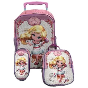 Imagem de Kit De Mochila Escolar Infantil Feminina Da Girl 3D Com Rodinhas Em Silicone Acompanha Lancheira Termica E Estojo Kit De Mochila Resistente