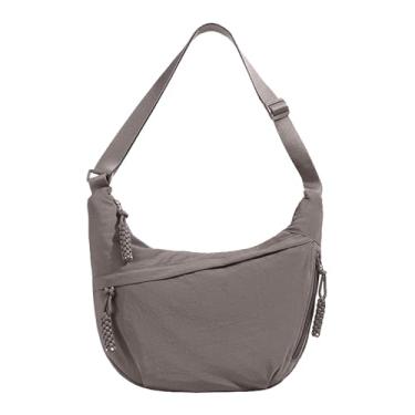 Imagem de Bolsa tiracolo de nylon crescente para mulheres, casual, bolsa de bolinho de massa, bolsa de ombro, leve, viagem, uso diário ao ar livre (cinza)