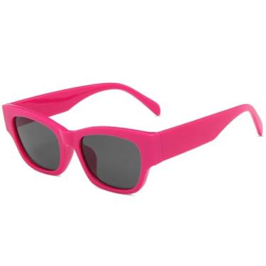 Imagem de Óculos de sol com armação quadrada, feminino, masculino, retrô, esportivo, para atividades ao ar livre, verão, viagem, UV400 (rosa, cinza)