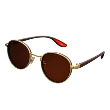 Imagem de JRLLFD Óculos de sol redondos de plástico para homens e mulheres, ultraleves, fashion, masculino, para atividades ao ar livre, UV400 (chá dourado)