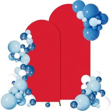 Imagem de U+U Capa de arco de casamento de 2 m, 1,8 m, elastano para decoração de banquete de festa de aniversário (vermelho, 2,2 m e 1,8 m)