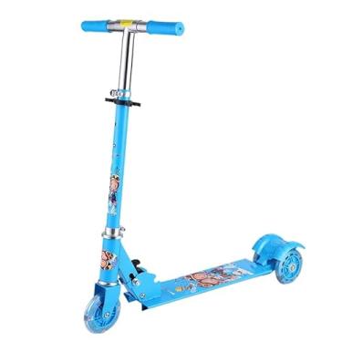 Imagem de Patinete Infantil Dobrável 3 Rodas com Luzes, Azul, Ajustável, Suporte até 30kg
