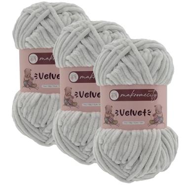 Imagem de Makromecity 3 novelos de fio de veludo 100 g (3,5 oz) / 120 m (132 jardas) fio de chenille premium 100% poliéster, ultra macio, antibolinhas, lavável na máquina, 30 cores para tricô e crochê (cinza