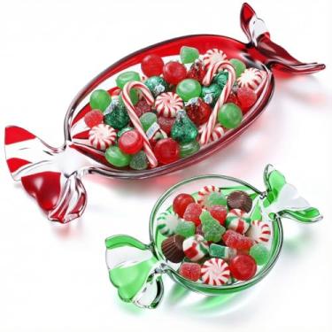 Imagem de Maxcheck Prato de doces de Natal, bandeja de vidro para doces, prato de sobremesa decorativo para festas de Natal, festas de fim de ano, tigelas de frutas de cristal para servir festa, armazenamento
