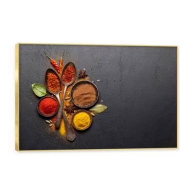 Imagem de NHLDZYH Moldura dourada. Tela decorativa cozinha, arte vintage especiarias coloridas, arte de parede quadros para sala de estar quarto cozinha. B10. 30x45cm