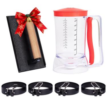 Imagem de SHINESTAR Kit de café da manhã para Blackstone, conjunto de acessórios de grelha de 6 peças – Inclui dispensador de massa de panqueca, prensador de bacon, anéis de ovo