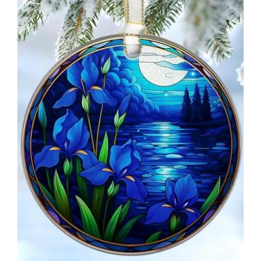 Imagem de Enfeites de Natal 2025, decorações de árvore de Natal de vitrais, troca para mulheres, homens, ornamentos de ano colecionáveis para árvore - Ornamento de vidro pendurado (flores)