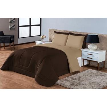 Imagem de Kit Edredom Casal Queen 5 Peças Dupla Face Vermelho e Preto em Microfibra – Toque Macio, Conforto Térmico, Roupa de Cama Completa (TABACO/AVELÃ)