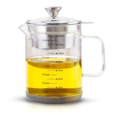 Imagem de Abdodar Coador de óleo de vidro de 1,5 ml, recipiente de graxa de bacon com filtro de malha fina, filtro de leite de nozes, leite de soja, filtro de resíduos de chá e coador multiuso (1,5 L)