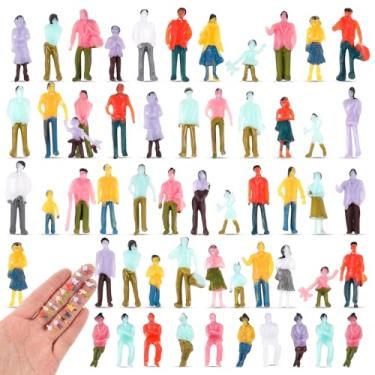 Imagem de Namalu 50 peças mini estatuetas de pessoas 1: escala 150, modelo pequeno pintado arquitetônico sentado e em pé pessoas de plástico variadas poses modelo trens para cenas em miniatura