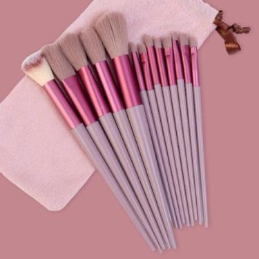 Imagem de Conjunto de pincéis de maquiagem com 13 peças, sombra, sobrancelha, delineador, base, pó de destaque, lábios, pincel profissional, rosa
