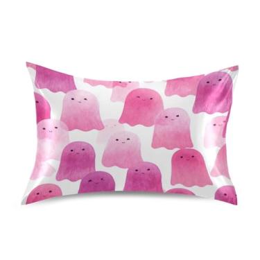 Imagem de Qilmy Fronhas de cetim rosa fantasma, capa de almofada de seda respirável macia com fecho de envelope para sofá-cama, tamanho padrão 66 x 50 cm