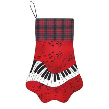Imagem de SKKNT Notas musicais com estampa de piano, meias de Natal, animais de estimação, decoração de Natal, cães, gatos, árvores, doces, presente, conveniente