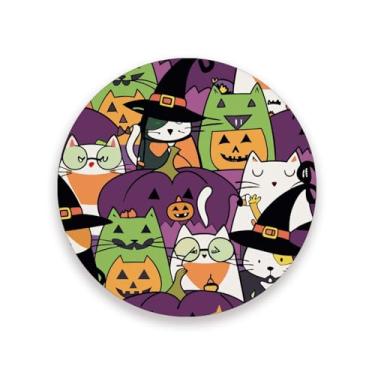 Imagem de JUZIHAI Conjunto de 2 porta-copos para gatos de Halloween, porta-copos redondos absorventes de pedra de cerâmica com base de cortiça, tapete de proteção de mesa para cozinha, bar, decoração de casa