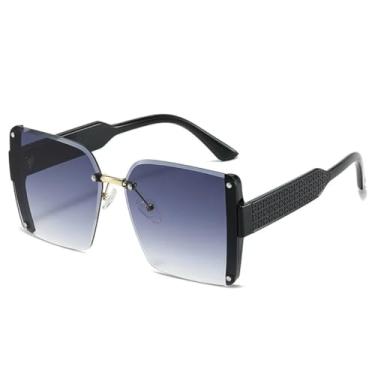 Imagem de HCHES Óculos de Sol Femininos de Luxo com Estampa de Leopardo Degradê, Armação Retrô Sem Aro, Proteção UV400 (Preto e Cinza)