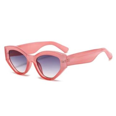 Imagem de HCHES Óculos de Sol Femininos Vintage de Luxo com Degradê e Estampa de Leopardo, Armação Pequena e Grossa, Proteção UV400 (Rosa)